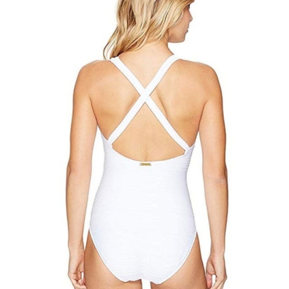 New Ralph Lauren Ribbed Ottoman Plunge Swimsuit - Picture 2 of 4